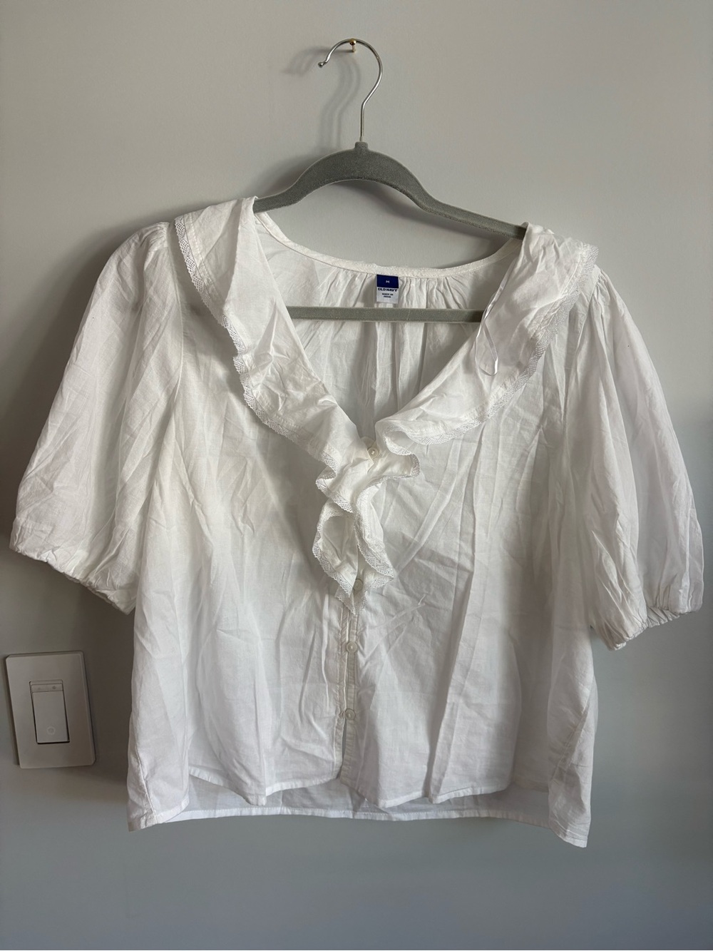 Old Navy White Ruffled V-Neck Blouse